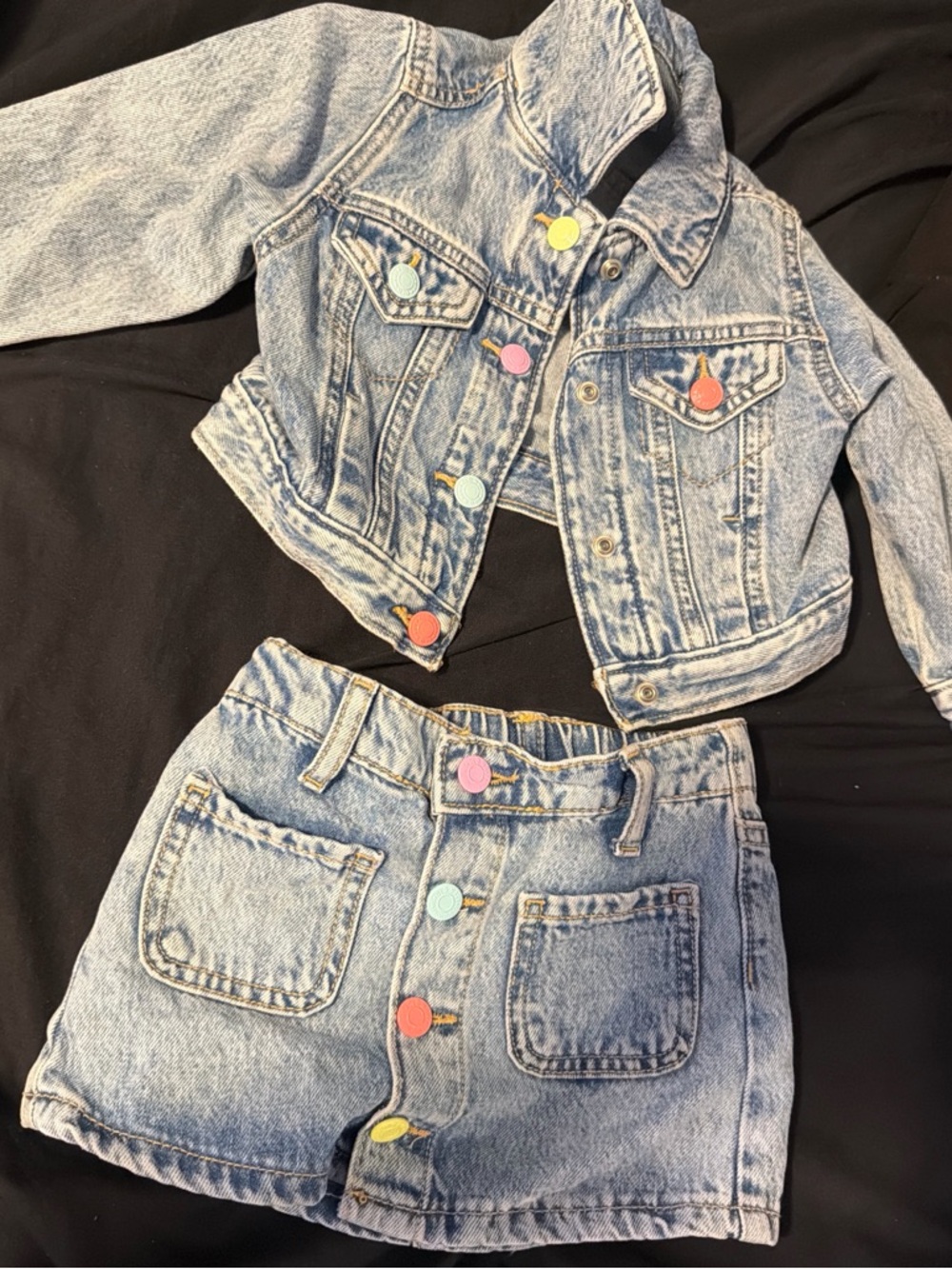 Old Navy Light Wash Denim Jacket & Shorts with Multicolor Snap Buttons